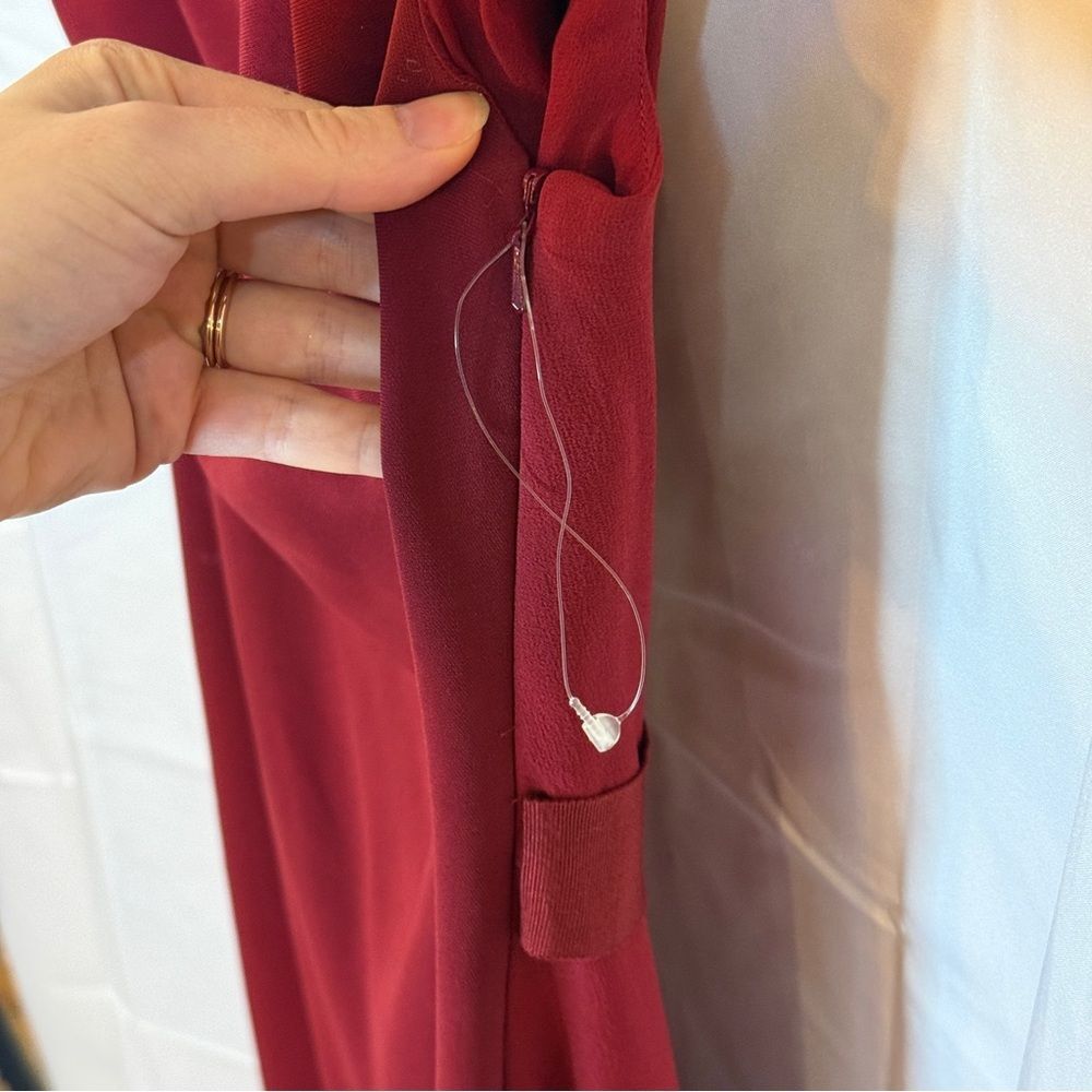 MaxMara Pianoforte Deep Red Boat Neck Cap Sleeve Silk Midi Dress 12 - Picture 4 of 7